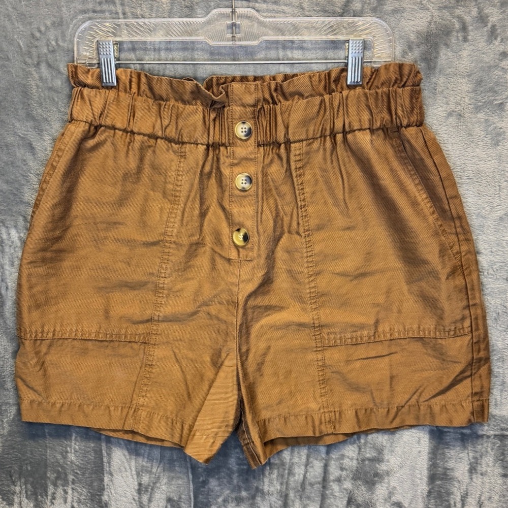 2134 | Zara High Waisted Paperbag Button Front Shorts Brown Womens L